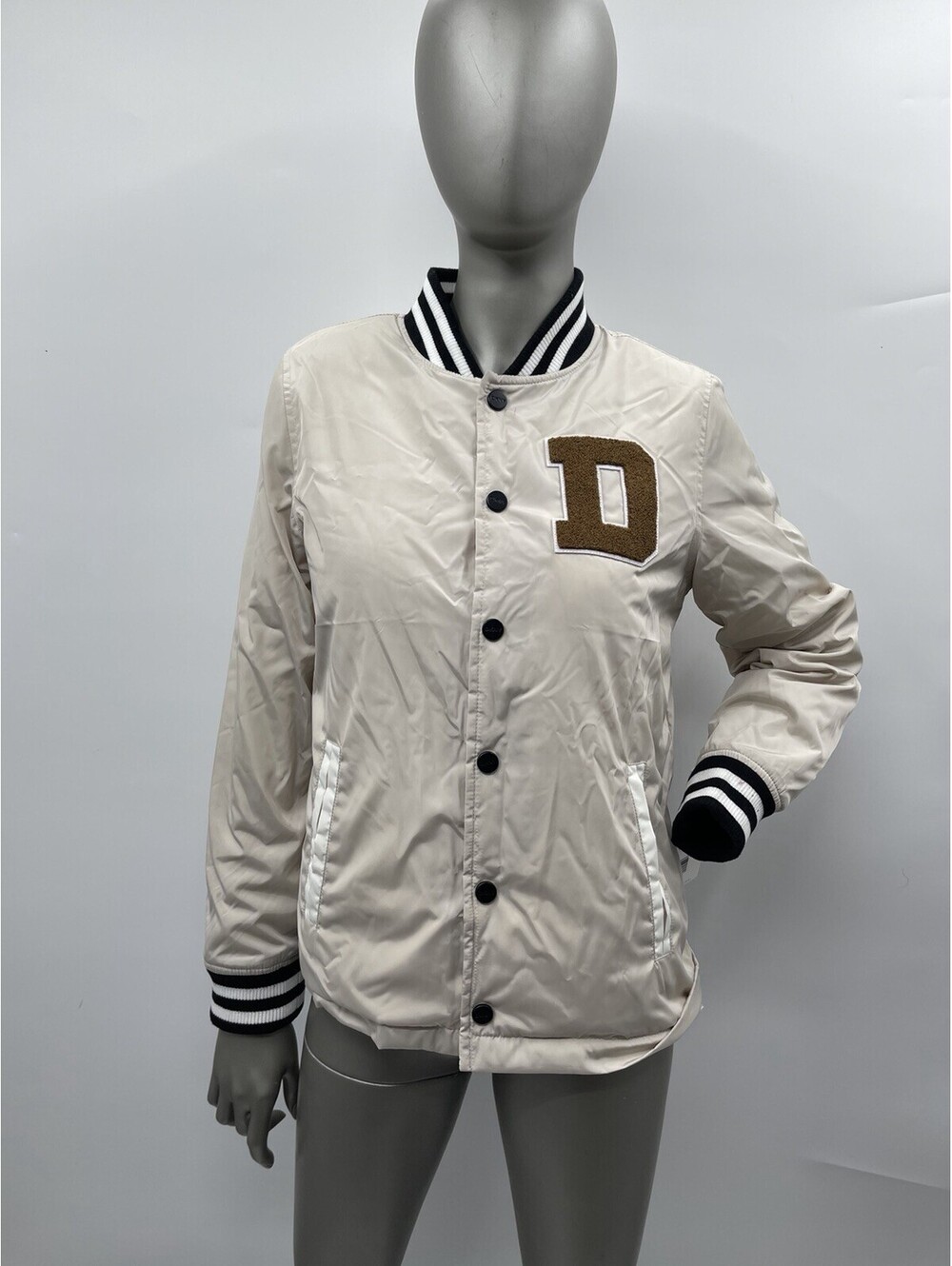 NWT Women’s DKNY Button A Varsity Jacket Fur Lined Color Cream Size M
